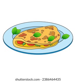 omelette dish vector illustration,isolated on white background,top view