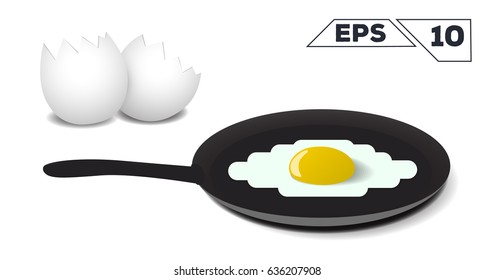 omelette fried eggs on a frying pan 3d vector illustration