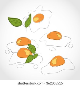Omelette. Fried. Set. Sketch.