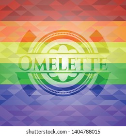 Omelette on mosaic background with the colors of the LGBT flag