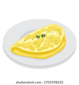 La tortilla en la Ilustración vectorial del plato presenta una comida simple y apetitosa en un estilo gráfico moderno