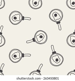 Omelette pan doodle drawing seamless pattern background