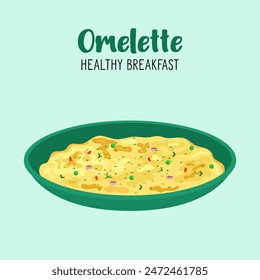 Omelette in a plate flat vector illustration isolated on white background
