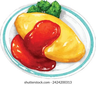 Omelette Rice  is a Japanese dish consisting of an omelette made with fried rice and thin, fried scrambled eggs, usually topped with ketchup. 
