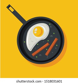 omelette and sausages, eggs, illustration, kitchen dishes, frying pan, illustration