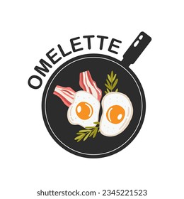 Omelette. Scrambled eggs. Logo, icon and label. Hand-lettering phrase. Vector illustration for menu, shop, truck, restaurant, cafe, bar, poster, breakfast, banner, sticker, placard