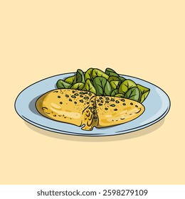 Omelette with Spinach on a Plate