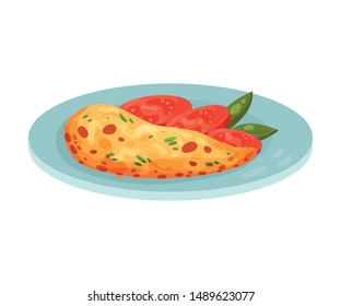 Omelette with tomatoes. Vector illustration on a white background.