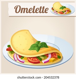 Omelette with vegetables. Detailed Vector Icon. Series of food and drink and ingredients for cooking.