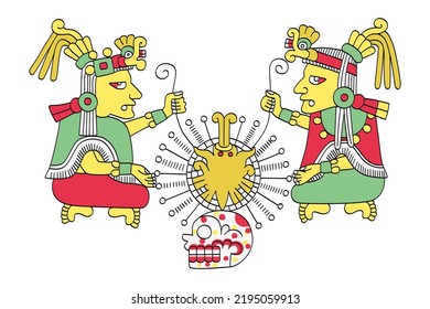 Ometeotl, dual gods in Aztec mythology. Ometecuhtli and Omecihuatl, or Tonacatecuhtli and Tonacacihuatl, a pair of deities, dwelling in Omeyocan, the highest of the 13 heavens, the place of duality.