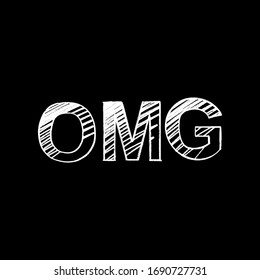 OMG brush hand drawn paint on black background. Design lettering templates for greeting cards, overlays, posters