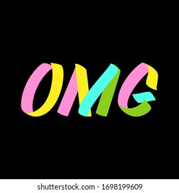 OMG brush hand drawn paint on black background. Design lettering templates for greeting cards, overlays, posters