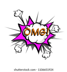 omg, colorful speech bubble and explosions in pop art style. Elements of design comic books. Vector illustration Object isolated on white background