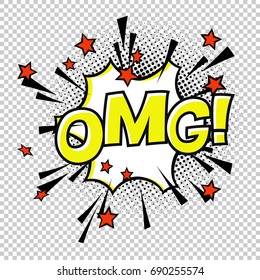 OMG! Comic sound. Comic speech bubble. Halftone transparent background