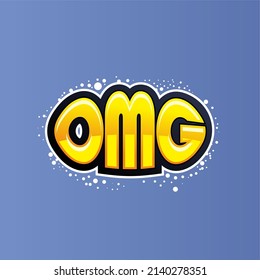 Mensaje de estilo cómico de OMG en burbuja de habla naranja. Fondo azul, caricatura de texto. Etiqueta de OMG para pancarta, afiche, web. Ilustración vectorial, estilo plano, imágenes prediseñadas.