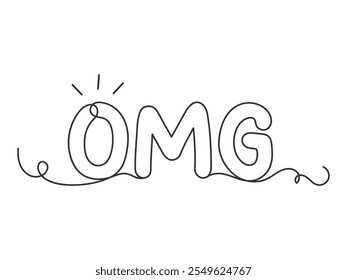 Omg continuous one line art drawing isolated vector illustration on white background.