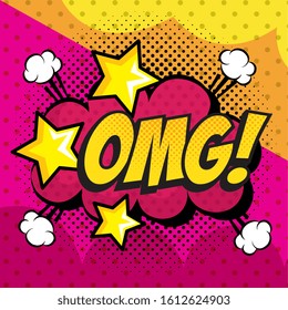 omg expression with cloud pop art style vector illustration design