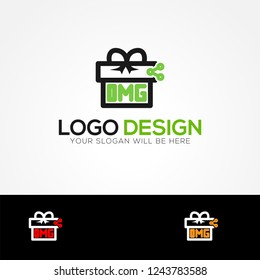 OMG Letter Logo With Gift Box Symbol, Letter Logo, Orange and Black Color