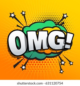 omg lettering comic text sound effect speech bubble in retro style