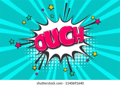 Omg Ouch Oops Comic Text Speech Bubble. Colored Pop Art Style Sound Effect. Halftone Vector Illustration Banner. Vintage Comics Book Poster. Colored Funny Cloud Font.