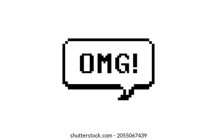 OMG pixel art lettering typography in speech bubble. Pixel design. Vector illustration.