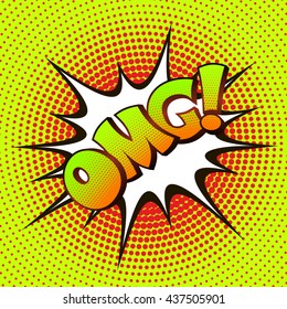 OMG pop art on a background of halftone. Retro comics. Vector illustration