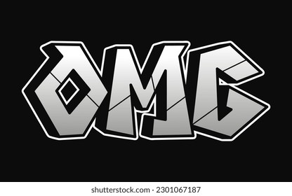 OMG - single word, letters graffiti style. Vector hand drawn logo. Funny cool trippy word OMG, fashion, graffiti style print t-shirt, poster concept