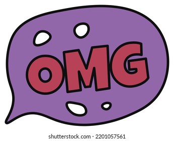 OMG Sticker Or Emoticon For Social Media Or Chat Messenger. Isolated Dialog Bubble With Letters, Oh My God. Surprise Or Shock, Communication With Graphic Images. Vector In Flat Style Illustration