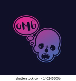 OMG text with skull, vector