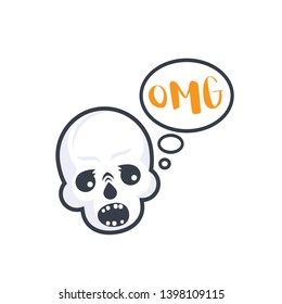OMG text with skull, vector sticker, print