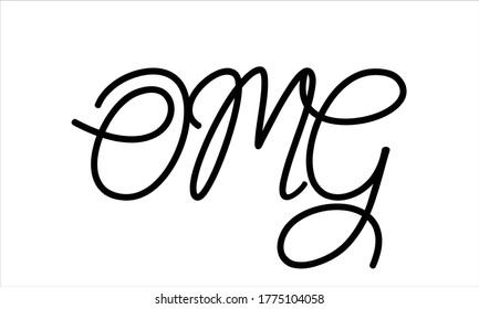 omg Tipografía Mano escrita Letra de texto negro y frase caligráfica aislada en el fondo blanco