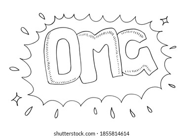 OMG vector illustration on white background. OMG Hand Drawn Font Typography for Stickers, Badges, Banners, Postcards, Posters!