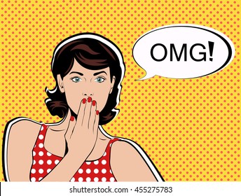 OMG the woman in shock pop art retro style. Emotions feelings of psychological stress. Beautiful girl upset that she had done. News and gossip