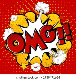 OMG wording comic speech bubble on burst illustration