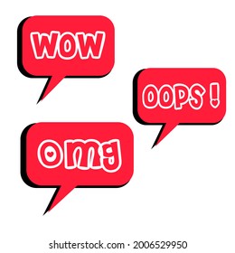 Omg, wow, oops! Satz von Schriftzeichen und handgezeichnete Sprachblasen. Flache Vektorgrafiken auf weißem Hintergrund.
 Online-Chat-Nachrichten 