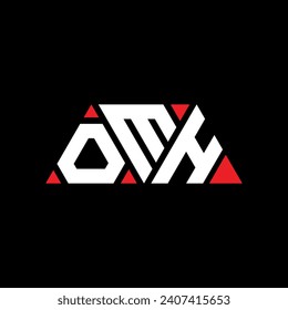 OMH triangle letter logo design with triangle shape. OMH triangle logo design monogram. OMH triangle vector logo template with red color. OMH triangular logo Simple, Elegant, and Luxurious design.