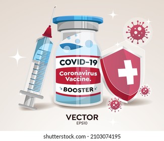 Omicron booster vaccine, vaccine against corona virus
Three doses of Covid-19 vaccine. Booster dose for high immunity. Syringes, vaccine bottles and shields to resist attacks from the omicron virus