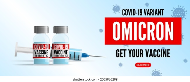 Covid Covid 19 Varianten Virus Impfstoff Durchstechflaschen und Spritze horizontale Web-Banner-Design