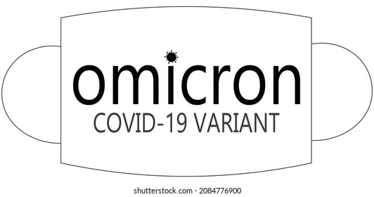 Vector variante Omicron COVID-19, escritura negra sobre fondo blanco en una máscara facial. CoVID-19 refuerzo, protección, vacuna, tercera dosis.