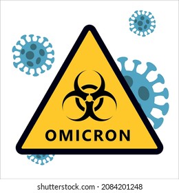 Omicron, new COVID-19 variant Biological hazard icon, Novel coronavirus (2019-nCoV), Abstract virus strain model Novel corona virus 2019-nCoV with yellow biohazard symbol