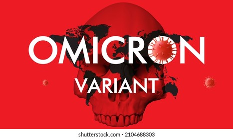 Omicron new SARS mutation variant B.1.1.529 concept .  human skull and world map background .vector illustration