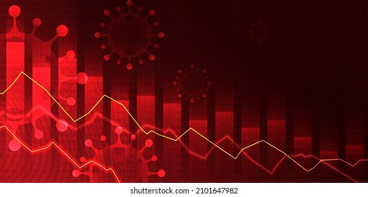 Omicron, new variant of covid19 coronavirus with alpha, beta, delta and gamma. graph chart is falling of economic crisis on world map effect to global economic depression and unemployment rate.