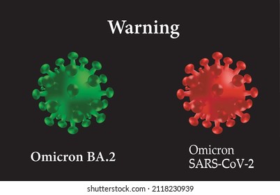 Omicron SARS-COV-2. Omicron BA.2. Strain 2021-2022. Omicron sub-variants. 3D illustration