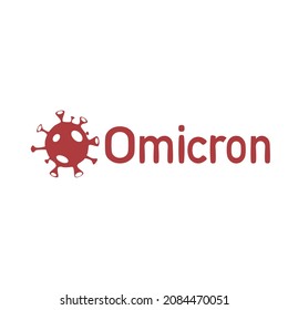 Tipografía de micrón o concepto de logotipo. Texto de omicron rojo con coronavirus sobre fondo blanco aislado.