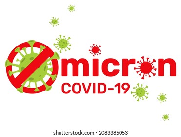 OMICRON vector lettering with virus symbols in red and green. Omicron variant of COVID. A new strain of coronavirus.