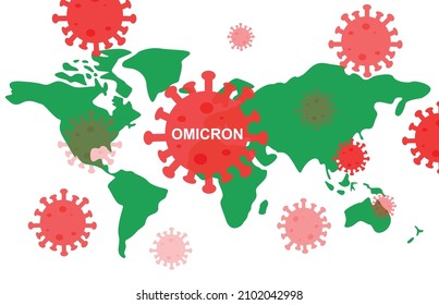 Omicron-Virus oder Coronavirus-Mutation mit Weltkarte