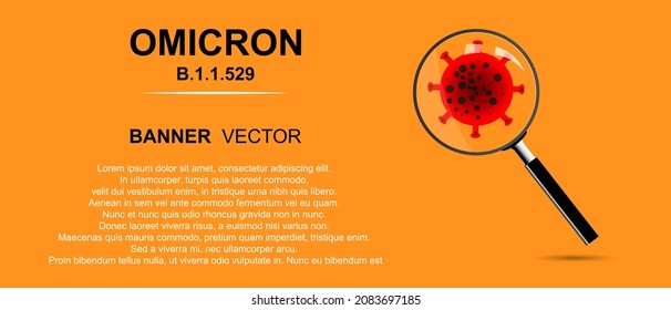 Omicron-Virus, neue COVID-19-Variante, Banner Word mit Symbolen.