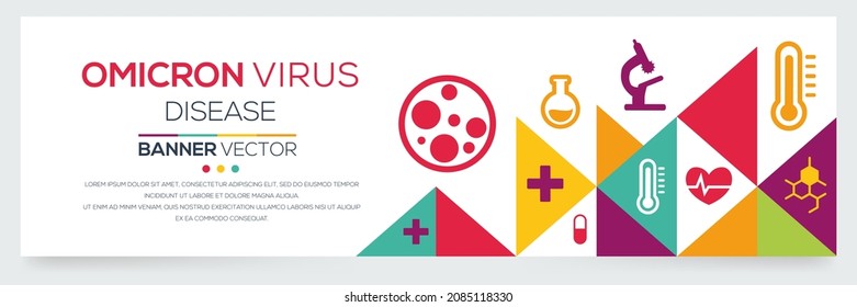 Omicron virus, new COVID-19 variant, Banner Word with Icons, Vector illustration.