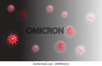 Omicron virus A new strain of virus developed from the corona virus. Illustration. Gray background. Red virus. Prevention and caution concept.