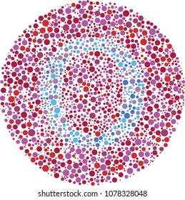 Omikron Eye Test - Part of my Greek collection of eye test designs. The Letter Omikron cunningly hid inside an Ishihara inspired design.